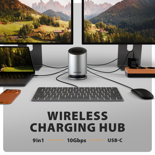 Dock & bộ mở rộng cổng laptop Axagon HMC-WL9 Có dây USB 3.2 Gen 2 (3.1 Gen 2) Type-C màu xám