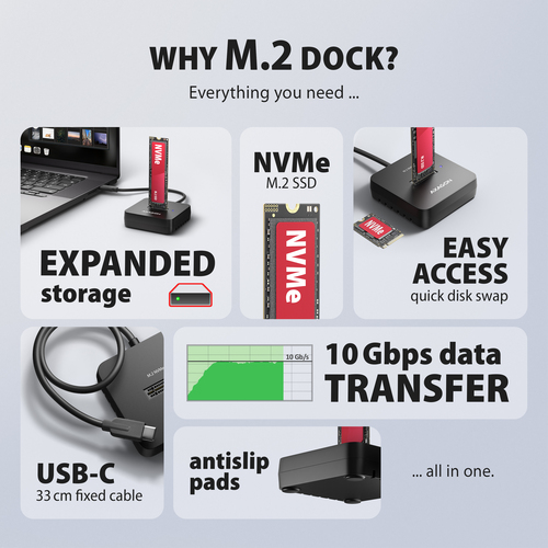 dfb5ac3129bba904964c2052d2c44d17d5515616.jpg Trạm docking ổ cứng Axagon ADSA-M2C11L USB 3.2 Gen 2 (3.1 Gen 2) Type-C màu đen