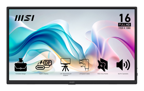 e0c2068412ea27c754598aa95eb76fbb2400d211.jpg TV & Màn Hình Di Động MSI PRO MP165DE E6 portable TV/monitor Màn hình di động màu đen 39,6 cm (15.6") LED 1920 x 1080 pixels