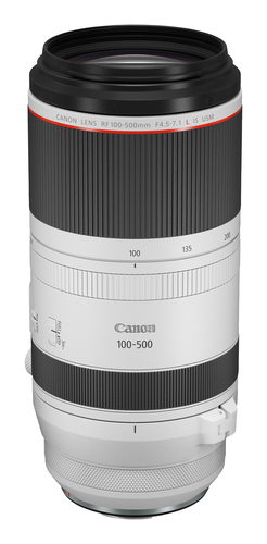 Canon RF 100-500 mm f4.5-7.1 L IS USM SLR Ống kính zoom tiêu cự dài màu đen, màu trắng