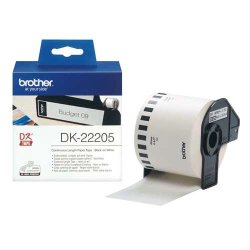 Máy bấm nhãn Brother DK-22205 màu đen trên màu trắng Tiếng Đan Mạch
