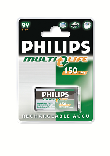 Pin gia dụng Philips 150mAh 9V Multilife rechargeable battery Pin sạc lại được Nickel-Metal Hydride (NiMH)