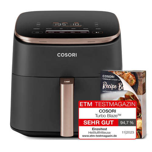 Nồi chiên Cosori Turbo Blaze Chef Edition Đơn 6 L Độc lập 1725 W Nồi chiên không dầu màu đen, Vàng hồng