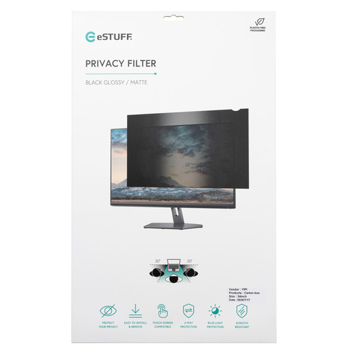 Tấm lọc riêng tư màn hình eSTUFF Privacy Filter 18 388 mm x 242 mm 16:10 Supports Touch Screens 47 cm (18.5") Laptop Miến dán màn hình chống nhìn trộm không viền