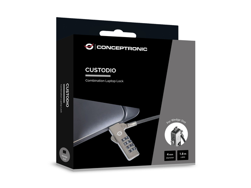 Khóa dây cáp Conceptronic CUSTODIO01BW màu đen 1,8 m