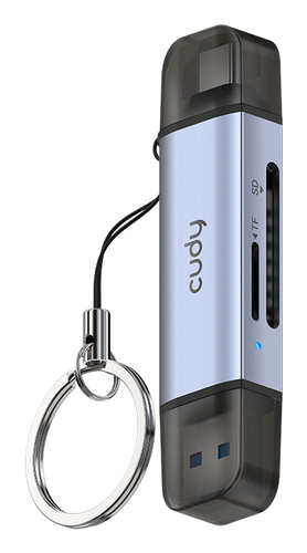 Đầu đọc thẻ Cudy USB 2.0 Type-A/Type-C màu xám, Bạc