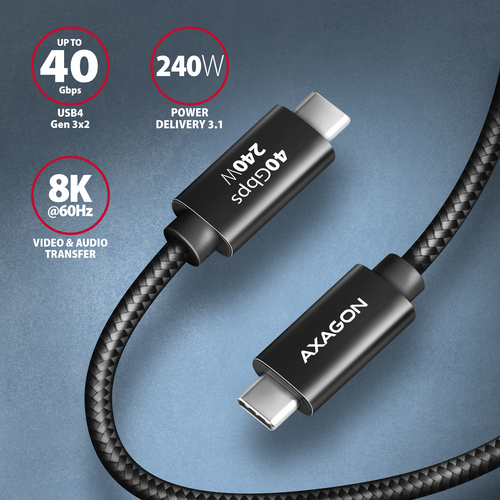 Cáp USB Axagon BUCM4X-CM05AB USB4 Gen 3x2 0,5 m USB C 40 Gbit/s 240 W màu đen