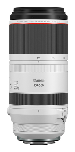 Canon RF 100-500 mm f4.5-7.1 L IS USM SLR Ống kính zoom tiêu cự dài màu đen, màu trắng